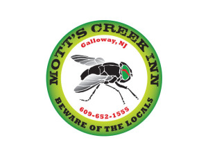 Mott's Creek Inn logo. Greenhead flies are mascot of this waterfront bar in NJ.